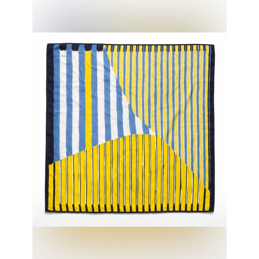 Echo Abstract Stripe Scarf Blue Yellow Silk Blend Square Scarf